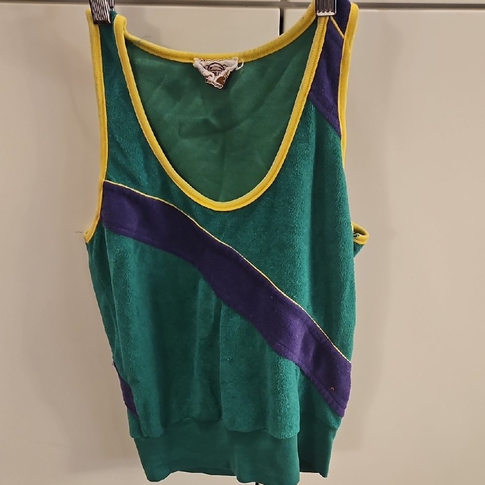 Express Green Sleeveless Tank Top with Retro Stripes